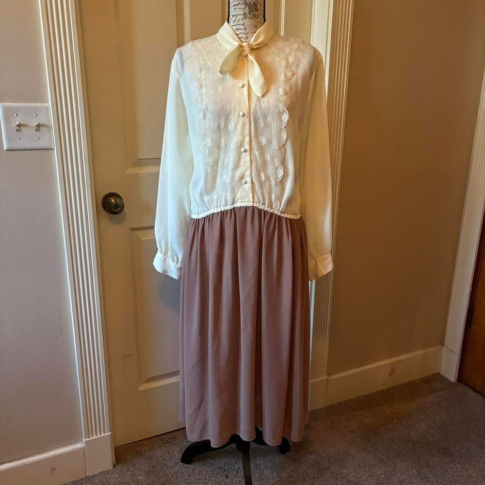 Unbranded Women's Cream and Brown Dress